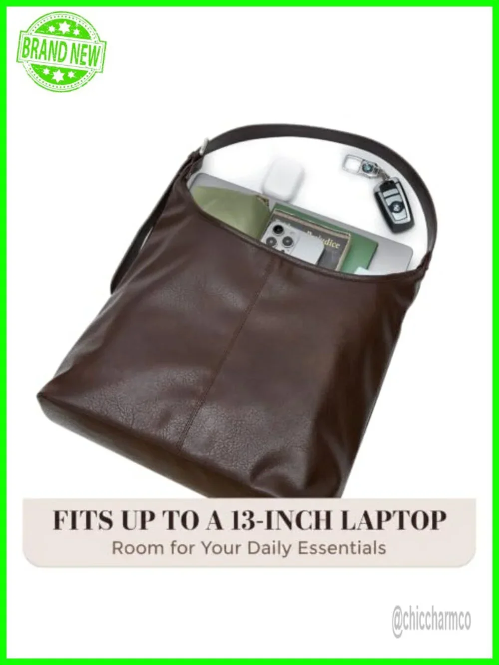 Vegan Leather Slouchy Hobo Shoulder Bag with Pouch Laptop Tote